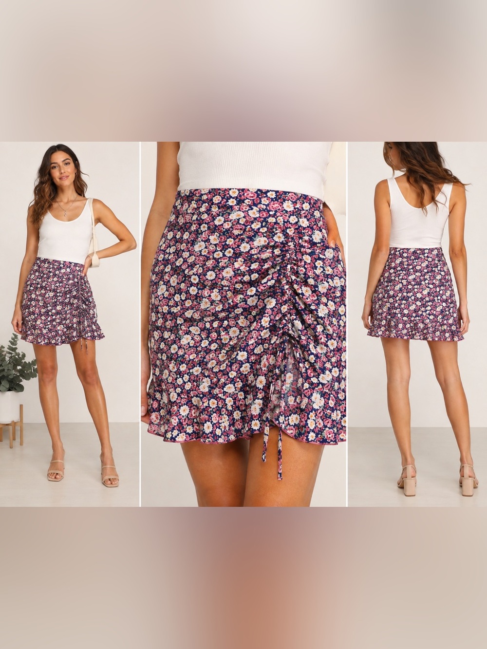 Max & Rachel Navy Floral Ruched Wrap Mini Skirt | NWT | Size 10
